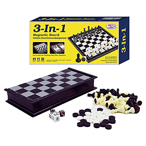 WEofferwhatYOUwant 3-in-1 Magnetisches Reise-Schachspiel: Schach, Dame und Backgammon Set von WEofferwhatYOUwant