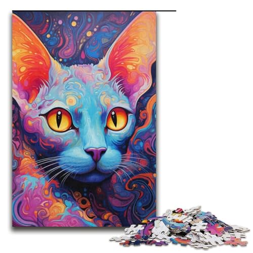 1000-teiliges Farbkatzen-Puzzle für Erwachsene, EIN Kunstwerk für Teenager ab 14 Jahren, 14,96 x 10,24 Zoll von WGLINGX