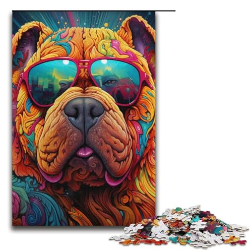 Puzzle 1000 Teile für Erwachsene, Brillen-Hund, Puzzle für Teenager, Spielzeug, Denkspiel (Größe 38 x 26 cm) von WGLINGX