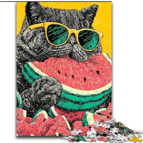 Puzzle 1000 Teile für Erwachsene, Katze isst Wassermelone, Puzzle für Erwachsene, 1000 Teile, Spielzeug, Geschenk, pädagogisches, intellektuelles, entspannendes, lustiges Familienspiel (Größe 26x38cm) Puzzle 1000 Teile für Erwachsene, Katze isst Wassermelone, Puzzle für Erwachsene, 1000 Teile, Spielzeug, Geschenk, pädagogisches, intellektuelles, entspannendes, lustiges Familienspiel (Größe 26x38cm) von WGLINGX