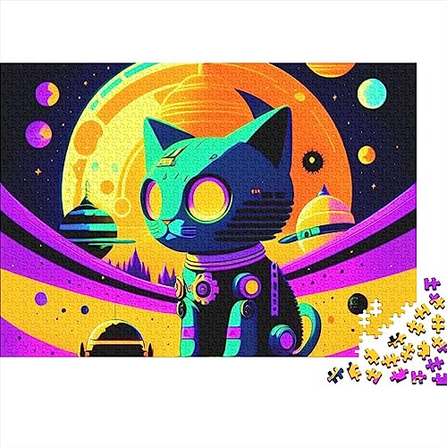 Space Color Cat 1000 Teile Puzzle für Erwachsene Space Comic Elements Puzzlespiel Spielzeug 1000 Teile Lässige Puzzlespiele 1000 Teile (75 x 50 cm) von WGUST