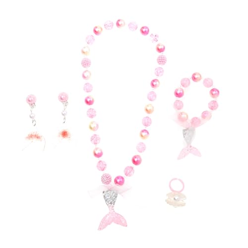 WHAMVOX 1 Satz Halskette Für Kinder Halsreifen Für Mädchen Bunte Halskette Meerjungfrau Armband Perlenanhänger Ohrschmuck Perlenkette Einhorn Armband Für Kinder Perlenschmuck Rosa Plastik von WHAMVOX