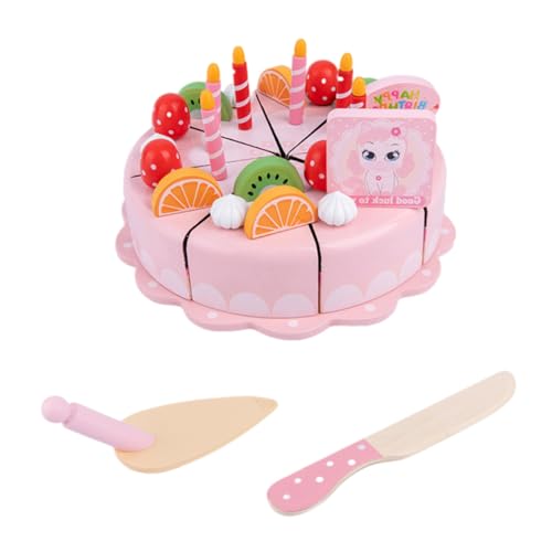 WHAMVOX 1 Satz Kuchen Spielzeug Fruchtspielzeug Schneiden Geburtstagskuchenspielzeug Kinderfoto-Requisite Kinder Schneiden Spielzeug Lernspielzeug Für Dessert-schneidspielzeug Rosa Hölzern von WHAMVOX