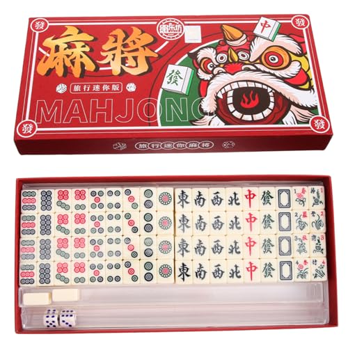 WHAMVOX 1 Satz Tragbares Mini-Mahjong Mini-Mahjong-Kit traditionelles chinesisches Versionsspiel Tragbares Mahjong-Set Mini-Mahjong-Set mit sicherer Verarbeitung Reise Tischspiel Mahjong von WHAMVOX