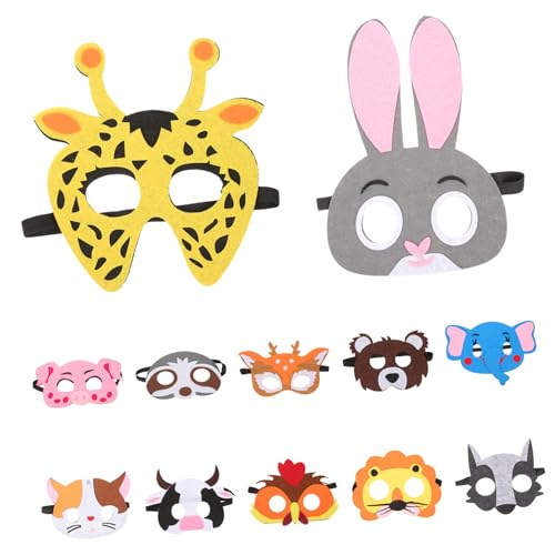 WHAMVOX 12 Stück Filz Tiermasken Für Kinder Lustige Tier Cosplay Masken Für Halloween Maskerade Aus Hochwertigem Filz Ideal Für Partys Und Kostümveranstaltungen von WHAMVOX