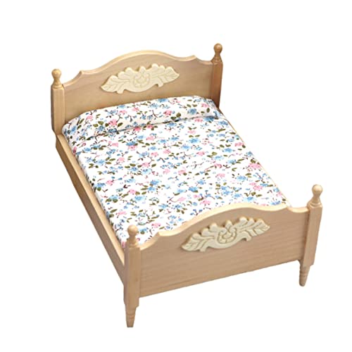 WHAMVOX 1Pc Miniatur öbel Modell Doppelbett Für Puppenhaus Holzfarbenes Mini Bett Zubehör Für Schlafzimmer Und Miniatur Dekorationen von WHAMVOX