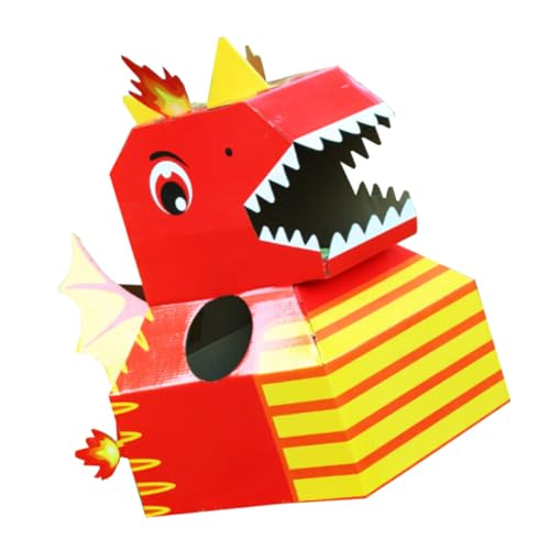 WHAMVOX 1stk Dinosaurier-Kopf Geburtstags-Dinosaurier-Cosplay-stütze Kinderspielzeug Karton Für Die Manuelle Montage Von Kindern Tragbares Dinosauriermodell Spielzeug Für Kinder Papier Rot von WHAMVOX