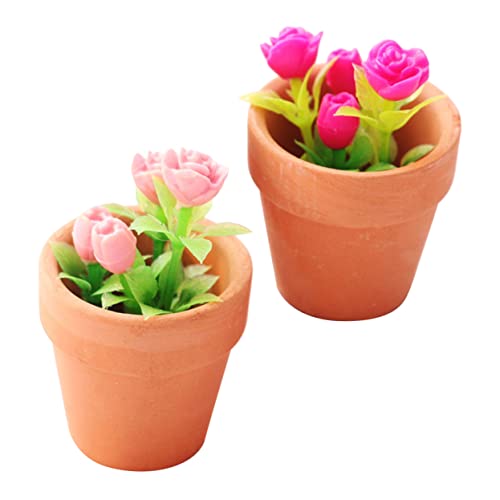 WHAMVOX 2st Grüne Topfpflanzen Miniatur Mini-Pflanzen Möbel Für Babypuppen Puppenhaus Mini Künstliche Mini-blumentopf Blumenmodell Mini-künstliche Pflanzen Anlage Mini-Rosen Keramik von WHAMVOX