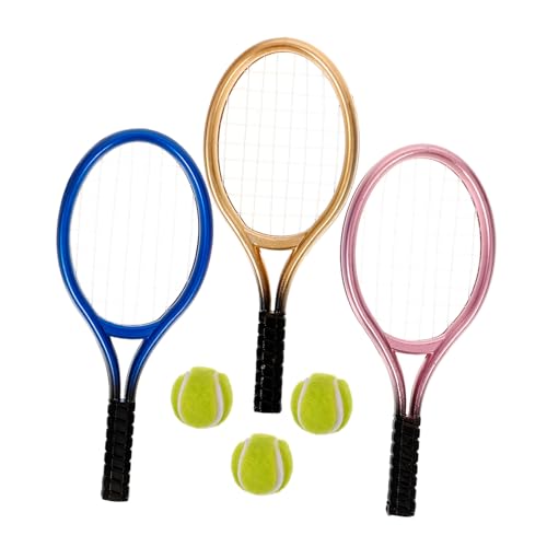 WHAMVOX 3 Sätze Dekorative Mini-Werkzeuge Miniatur Badminton Schläger Desktop-Mini-tennisschläger Mini-tennisschläger Schlüsselanhänger Tennisschlägermodell Für Puppenhaus Stütze Plastik von WHAMVOX