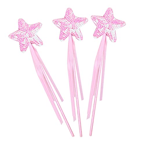 WHAMVOX 3St Zauberstab Engelsstab steckt Feenhaftes Spielzeug Make-up-Spielzeug Banddesign Feenstab Bühne Fairy Wand Spielzeug für Kinder Exquisite Feenstäbe Foto-Requisite Stoff Rosa von WHAMVOX