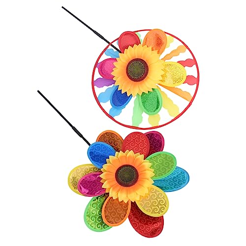 WHAMVOX 4 Stück Sonnenblumen-Windmühle Kinderwind Windrad für Gartenrasen Spielzeug für Kinder Spielzeug für draußen Fun Toy Windradverzierung im Freien Cartoon-Windmühlen Plastik Colorful von WHAMVOX