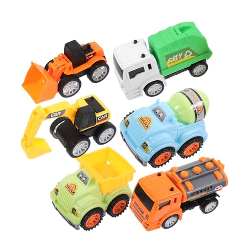 WHAMVOX Kinder LKW Spielzeug Spielzeug Kinder 6 Teiliges Set LKW Rückziehauto Mit Bagger Und Mischer Für Praktisches Inertia Fahrzeugspielzeug Cartoon Design Für Kreatives von WHAMVOX