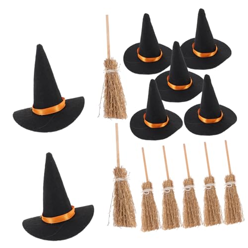 WHAMVOX 14 Teiliges Set Mini Hexenhüte Und Besen Bastelset Für Halloween Dekoration Perfekt Für Kreative Halloween Projekte Miniatur Hexenhüte Und Besen Für Bastelarbeiten von WHAMVOX