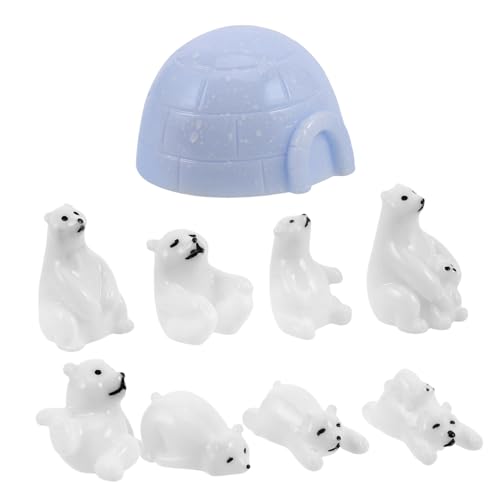 WHAMVOX 9 Stück Winzige Arktische Tierfiguren Aus Harz, Miniatur-bär, Wintertiere, Mini-bär-Ornamente Und Iglu Für DIY-moos-landschaftsdekoration von WHAMVOX