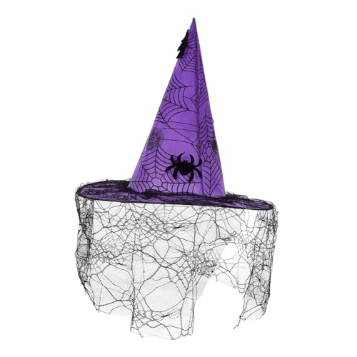 WHAMVOX Halloween-hexenhut Hexenmütze Zaubererhut Halloween-hutverzierung Hexenhut-kostüm Cosplay- -mesh-kopfbedeckung Hexen-cosplay-hut Hexenhut Verkleiden Violett Vliesstoff von WHAMVOX