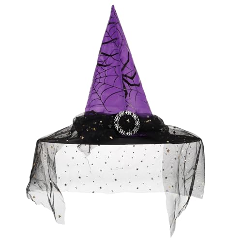 WHAMVOX Halloween-hexenhut Neuheit Halloween-hut Halloween-hexenmütze Halloween Kostüm Hexenhut Hexen-cosplay-hut Halloween-dekorationen Maskerade-hut Hexenkopfbedeckung Violett Spitze von WHAMVOX