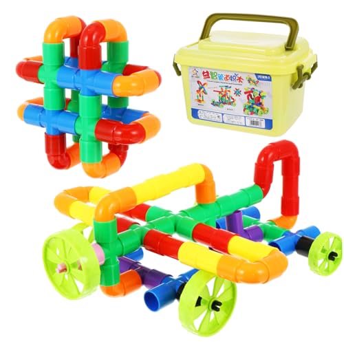 WHAMVOX 88 Teiliges Kreatives Wasserrohr Baustein Set Pädagogisches Für Bunte Steckbare Bausteine Für Frühes Lernen Zufällige Farben Und Sticker Ideal Für Kleinkinder von WHAMVOX