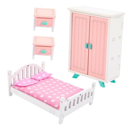 WHAMVOX Miniaturmöbel Set Für Puppenhaus 1 Set Mit Schrank Bett Und Nachttisch Für Schlafzimmer Dekoration Ideal Für Puppenstuben Und Tiny Houses Perfekte Wohnaccessoires Für von WHAMVOX