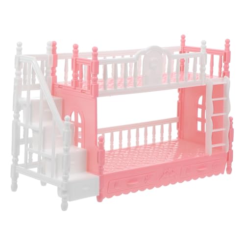 WHAMVOX Puppenbettmöbel Puppenhaus Mini Etagenbett Mini-etagenbettmodell Puppenminibett Miniatur-Puppen-etagenbett Mini-etagenbett-puppenbausatz Mini-möbelmodelle Rosa Abs von WHAMVOX