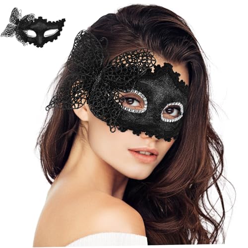 WHAMVOX Schwarze Spitzen Maske Für Damen Venezianische Maske Für Karneval Maskenball Und Kostümpartys Elegante Halbmaske Mit Schmetterlingsdesign Aus von WHAMVOX