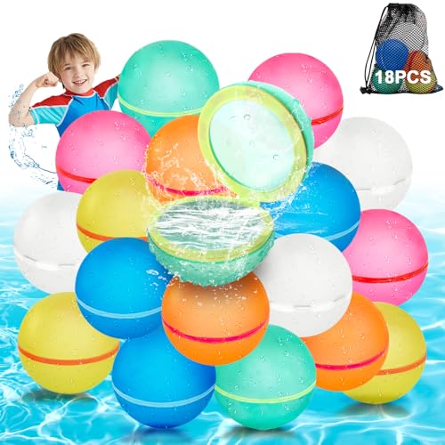 18 Stück Wiederverwendbare Wasserbomben Selbstschließend, Wasserballons Wasserball, Outdoor Wasserspielzeug im Sommer für Party, Wasserpark von WHDPETS