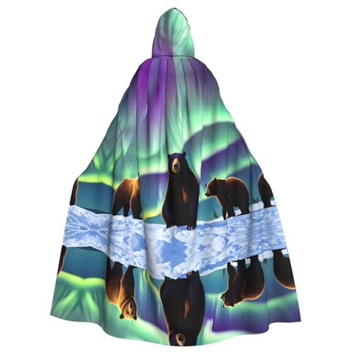 WHJDPP Bears Northern Lights Pattern Hooded Cloak for Halloween, Role-Playing Costumes, and More von WHJDPP