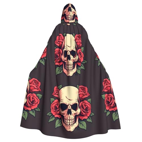 WHJDPP Day of the Dead Sugar Roses Skull Pattern Hooded Cloak for Halloween, Role-Playing Costumes, and More von WHJDPP