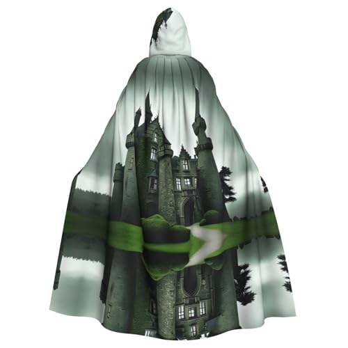 WHJDPP Gloomy Castle and Witch Pattern Hooded Cloak for Halloween, Role-Playing Costumes, and More von WHJDPP