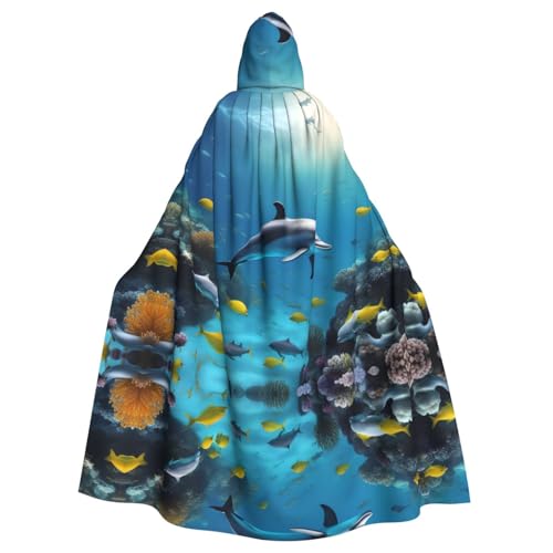 WHJDPP Ocean Underwater Dolphin Fish Pattern Hooded Cloak for Halloween, Role-Playing Costumes, and More von WHJDPP