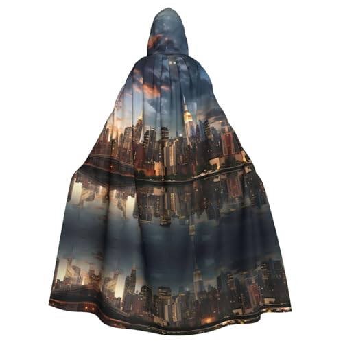 WHJDPP The New York City Skyline Pattern Hooded Cloak for Halloween, Role-Playing Costumes, and More von WHJDPP