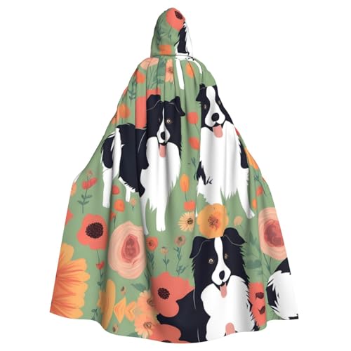 WHJSHOP Border Collie Umhang mit Kapuze für Erwachsene, Blumenmuster, für Halloween, Rollenspiele und Kostümpartys von WHJSHOP