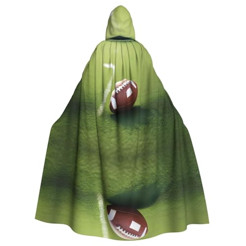 WHJSHOP Halloween Erwachsene Kapuzenumhang für Partys und Kostüme - Pflegeleichter American Football Ball auf Gras Sport bedruckt, Schwarz, Einheitsgröße von WHJSHOP