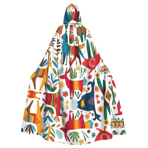 WHJSHOP Halloween Erwachsene Kapuzenumhang für Partys und Kostüme – Pflegeleichtes mexikanisches Otomi-Tiermuster von WHJSHOP