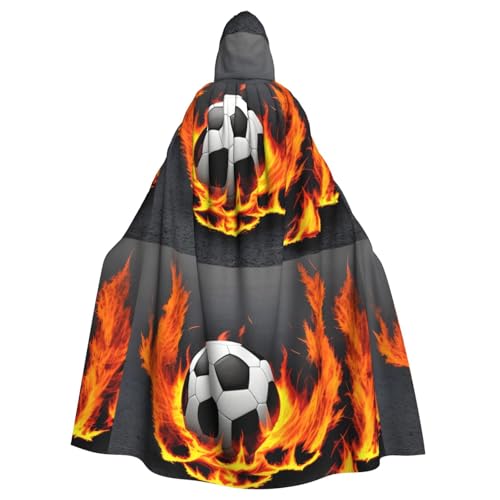 WHJSHOP Halloween Kapuzenumhang für Erwachsene für Partys und Kostüme – Pflegeleichter Fußball-Feuer-Druck von WHJSHOP