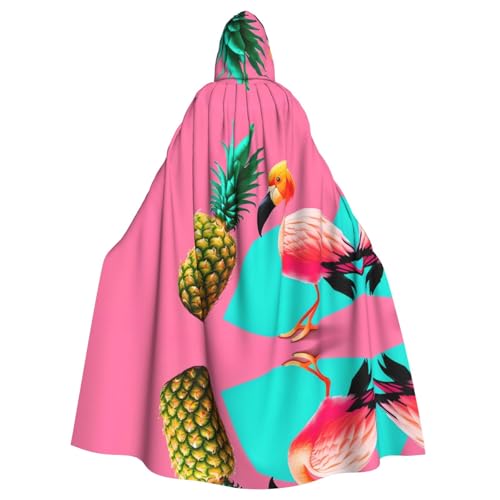 WHJSHOP Halloween Kapuzenumhang für Erwachsene für Partys und Kostüme – pflegeleichter Ananas-Flamingo-Druck von WHJSHOP