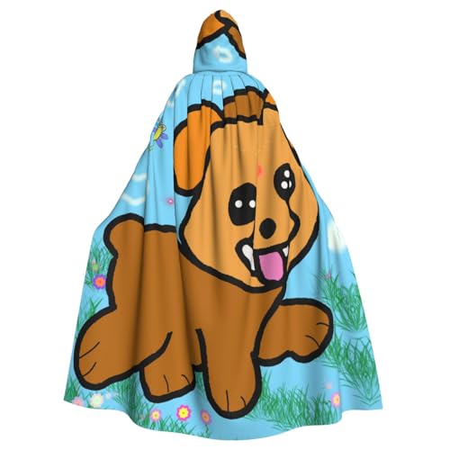 WHJSHOP Halloween-Umhang mit Kapuze für Erwachsene für Partys und Kostüme, pflegeleicht, laufender Cartoon-Hunde-Druck von WHJSHOP