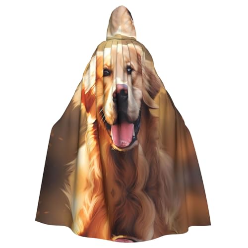 WHJSHOP Halloween-Umhang mit Kapuze für Erwachsene für Partys und Kostüme, pflegeleicht, mit Golden Retriever bedruckt von WHJSHOP