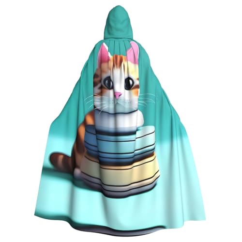WHJSHOP Halloween-Umhang mit Kapuze für Erwachsene für Partys und Kostüme, pflegeleicht, niedlich, stapelbare Katzen-Drucke WHJSHOP Halloween-Umhang mit Kapuze für Erwachsene für Partys und Kostüme, pflegeleicht, niedlich, stapelbare Katzen-Drucke von WHJSHOP