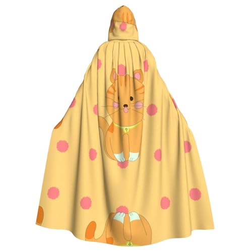 WHJSHOP Halloween-Umhang mit Kapuze für Erwachsene für Partys und Kostüme, pflegeleicht, niedlicher Cartoon-Kätzchen-Druck von WHJSHOP