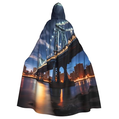 WHJSHOP New York Manhattan Bridge Night Prints Kapuzenumhang für Erwachsene, für Halloween, Rollenspiele und Kostümpartys von WHJSHOP