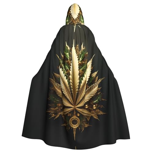 WHJSHOP Umhang mit goldenem Cannabis-Muster für Erwachsene, mit Kapuze, für Halloween, Rollenspiele und Kostümpartys WHJSHOP Umhang mit goldenem Cannabis-Muster für Erwachsene, mit Kapuze, für Halloween, Rollenspiele und Kostümpartys von WHJSHOP