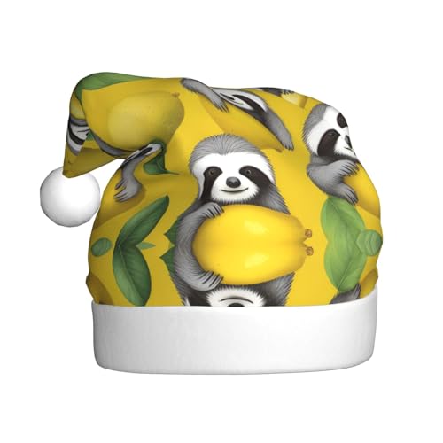 WHJSHOP Weihnachtsmütze für Erwachsene – hochwertiger Stoff für Feiertage, Partys und Kostümveranstaltungen, niedliche Faultiere auf gelben Zitronen WHJSHOP Weihnachtsmütze für Erwachsene – hochwertiger Stoff für Feiertage, Partys und Kostümveranstaltungen, niedliche Faultiere auf gelben Zitronen von WHJSHOP