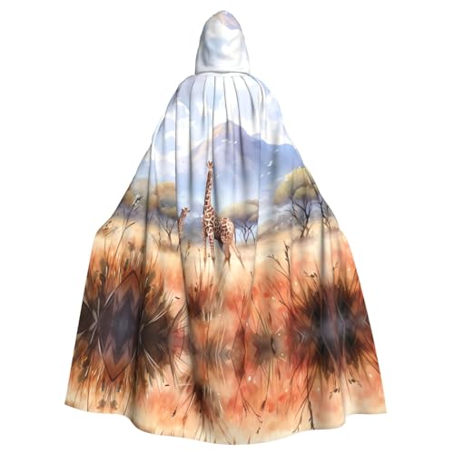 WHJWXC Afrikanische Savannen-Giraffen-Drucke, Aldult Qualität, Cosplay, Halloween, Poncho, Umhang für Damen und Herren, Weihnachten von WHJWXC