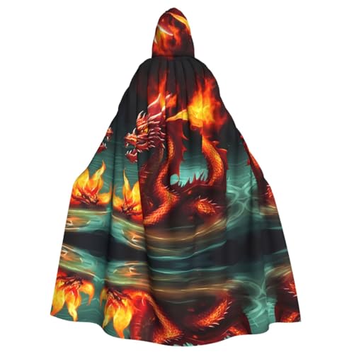 WHJWXC Dragon King in Fire Printing Aldult Cosplay Halloween Poncho Cape für Damen und Herren Weihnachten - Kapuzen-Design von WHJWXC