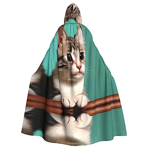 WHJWXC Eine neugierige Katze druckt Aldult Qualität Cosplay Halloween Poncho Umhang für Damen und Herren Weihnachten von WHJWXC