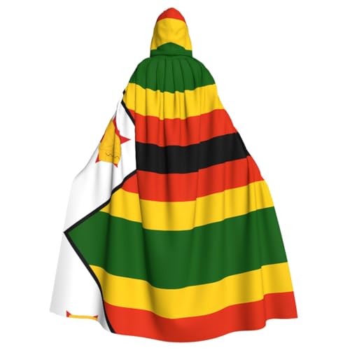 WHJWXC Flagge von Simbabwe Druck Aldult Cosplay Halloween Poncho Umhang für Damen und Herren Weihnachten - Kapuzen-Design von WHJWXC