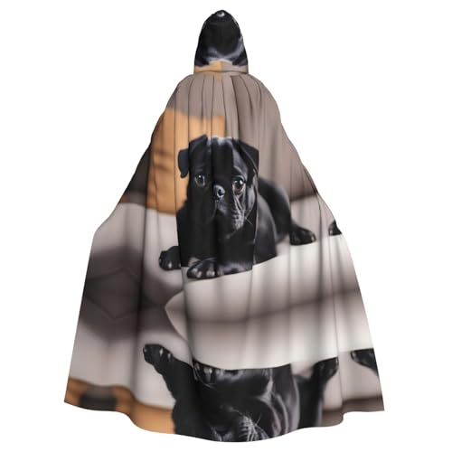 WHJWXC Niedlicher schwarzer Mops-Hunde-Poncho-Umhang, Aldult Qualität, Cosplay, Halloween, für Damen und Herren, Weihnachten von WHJWXC