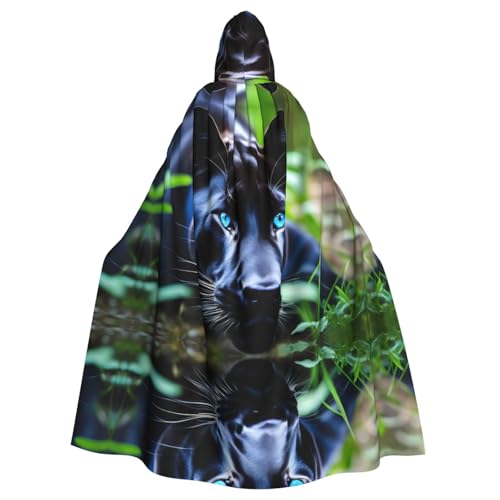 WHJWXC Panther mit blauen Augen bedruckter Aldult Cosplay Halloween Poncho Umhang für Damen und Herren, Weihnachten – Kapuzen-Design von WHJWXC