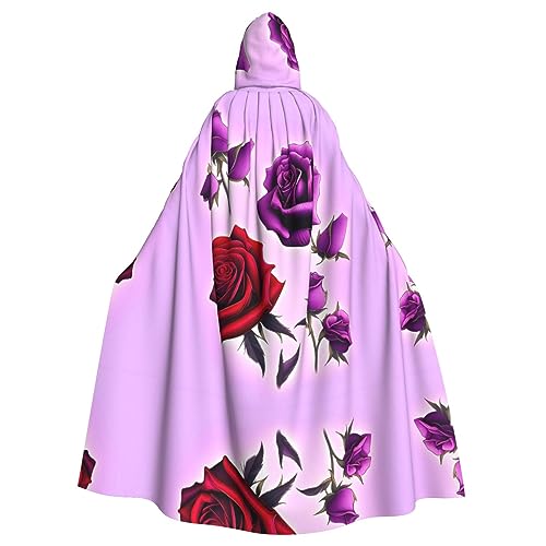 WHJWXC Rote und violette Rosen, bedruckt, Aldult Qualität, Cosplay, Halloween, Poncho, Umhang für Damen und Herren, Weihnachten von WHJWXC