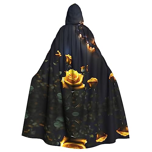 WHJWXC Schöner Poncho mit gelben Rosen, Aldult Qualität, Cosplay, Halloween, Poncho, Umhang für Damen und Herren, Weihnachten von WHJWXC